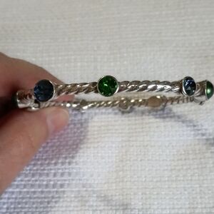 Elegant Silver Bracelet with Blue and Green Accents